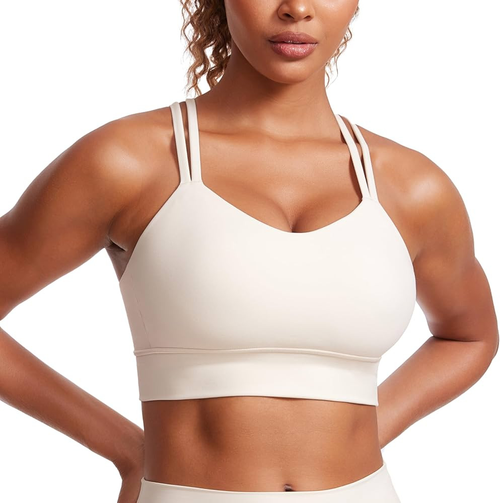 CRZ YOGA Womens Butterluxe Strappy Longline Sports Bra - Molded Cup Double Spaghetti Strap Workou... | Amazon (US)