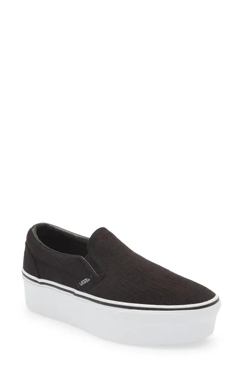 Vans Classic Stackform Slip-On Sneaker in Rib Knit Black/True White at Nordstrom, Size 8 Women's | Nordstrom