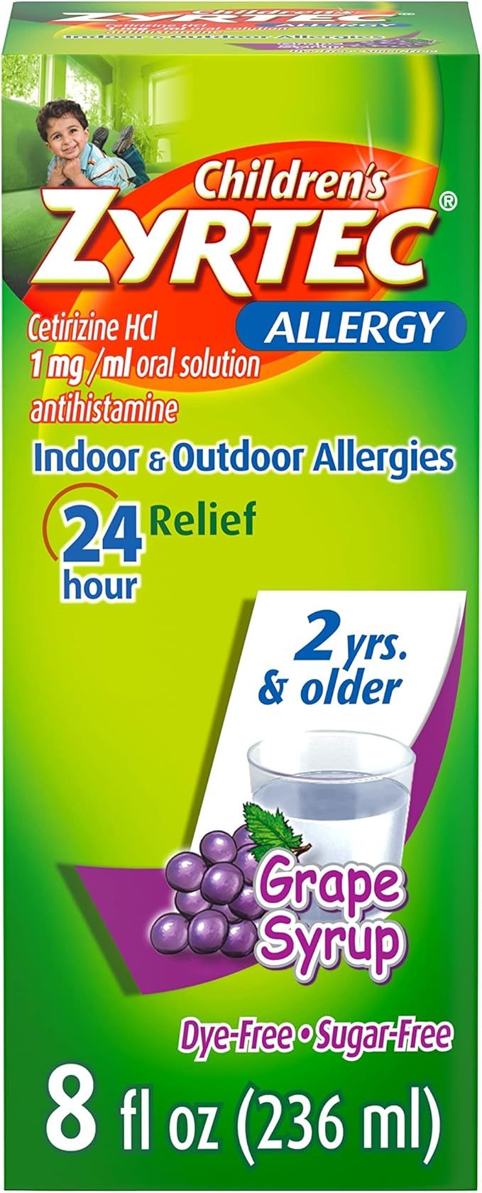 Zyrtec 24 Hour Children's Allergy Syrup with Cetirizine HCl, Antihistamine Allergy Medicine for I... | Amazon (US)