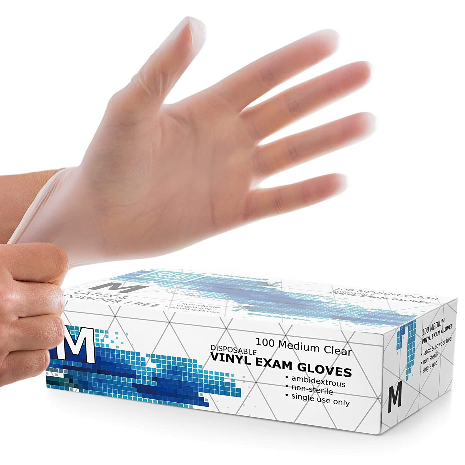 Powder Free Disposable Gloves Medium -100 Pack -Clear Vinyl Medical Exam Gloves | Amazon (US)