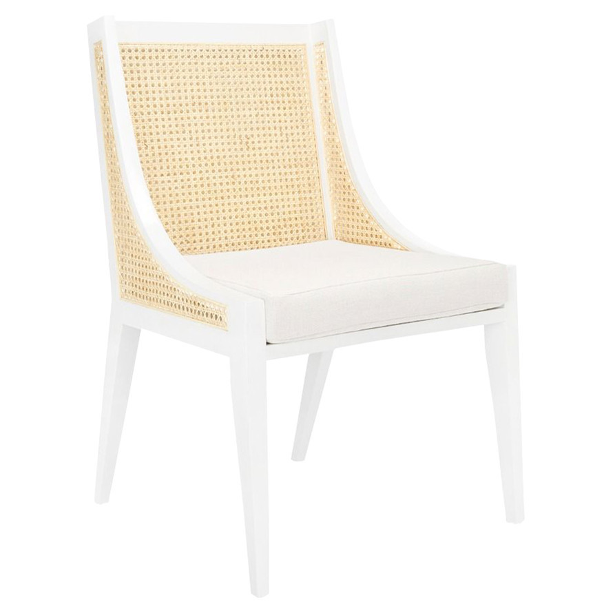 Villa & House Raleigh Coastal Eggshell White Mahogany Woven Cane Side Chair | Kathy Kuo Home