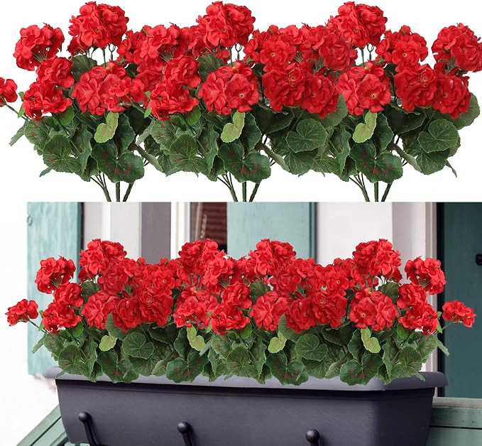Dremisland 3 Pack Artificial Flowers for Outdoors Red Geranium Silk Flowers Outdoor UV Resistant ... | Amazon (US)