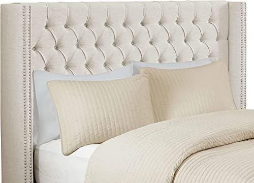 Madison Park Amelia Upholstered Headboard | Nail Head Trim Wingback Button Tufted | King, Cream | Amazon (US)
