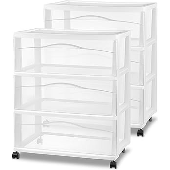 Sterilite 2-Pack Wide 3-Drawer Cart, Storage Closet Organizer with Wheels, White - Plastic Drawer... | Amazon (US)