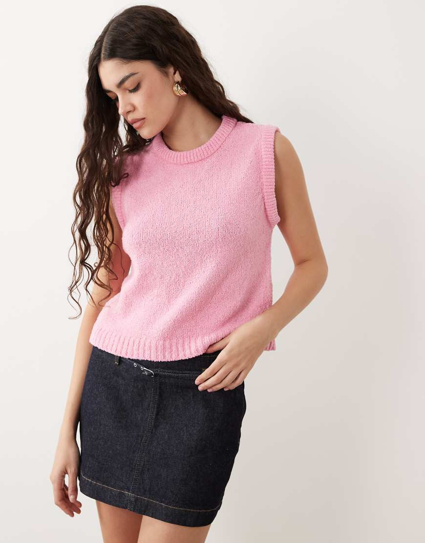 ASOS DESIGN knit cotton blend boucle tank top in pink | ASOS (Global)