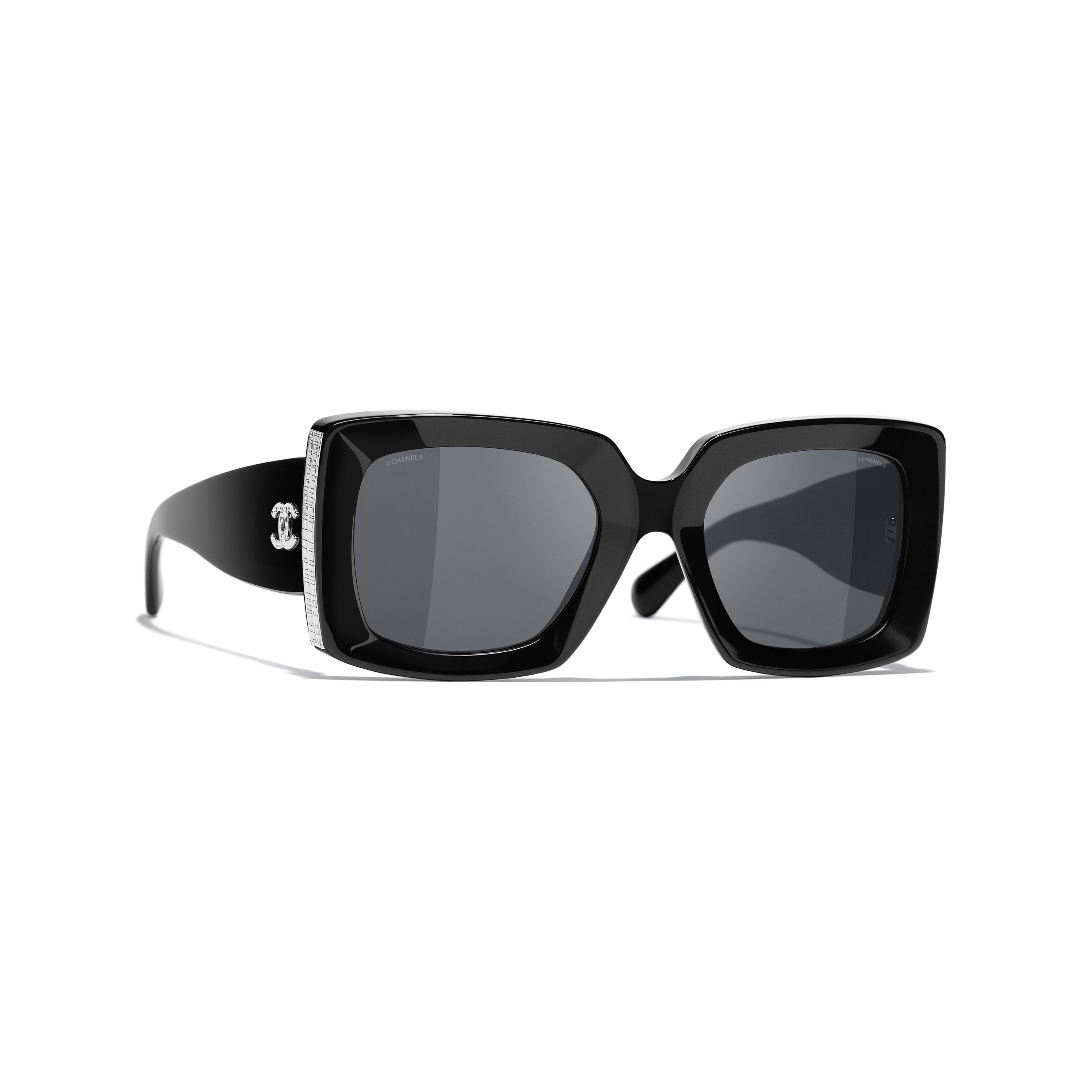 Rectangle Sunglasses Black & Silver Sunglasses | CHANEL | Chanel, Inc. (US)