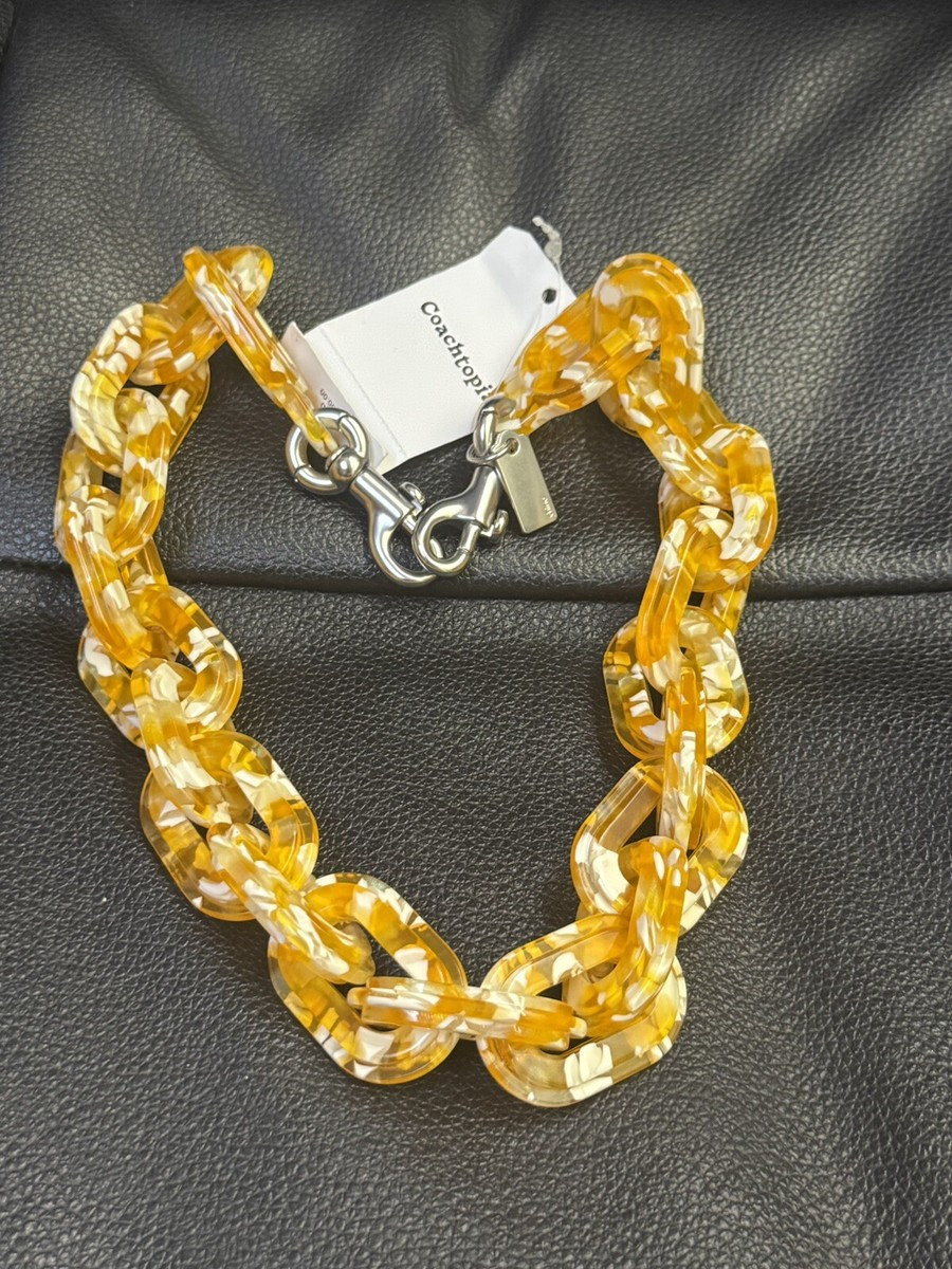 NWT Coach COACHTOPIA Short Chain Strap With Recycled Resin Silver/ Yellow Ck544 | eBay US