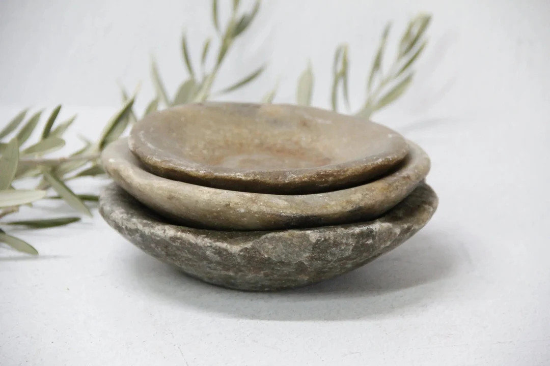 Antique Stone Bowl Honed Limestone Small - Etsy | Etsy (US)