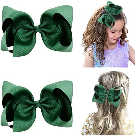 2 PCS 6" Big Hair Bows for Girls Alligator Clips Grosgrain Ribbon Solid Color Hair Accessories fo... | Amazon (US)