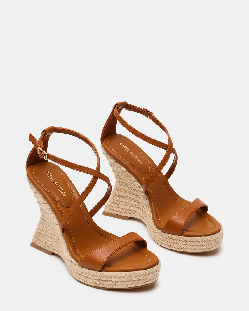 CALIANA Cognac Leather Strappy Espadrille Wedge Women's Sandal | Steve Madden (US)