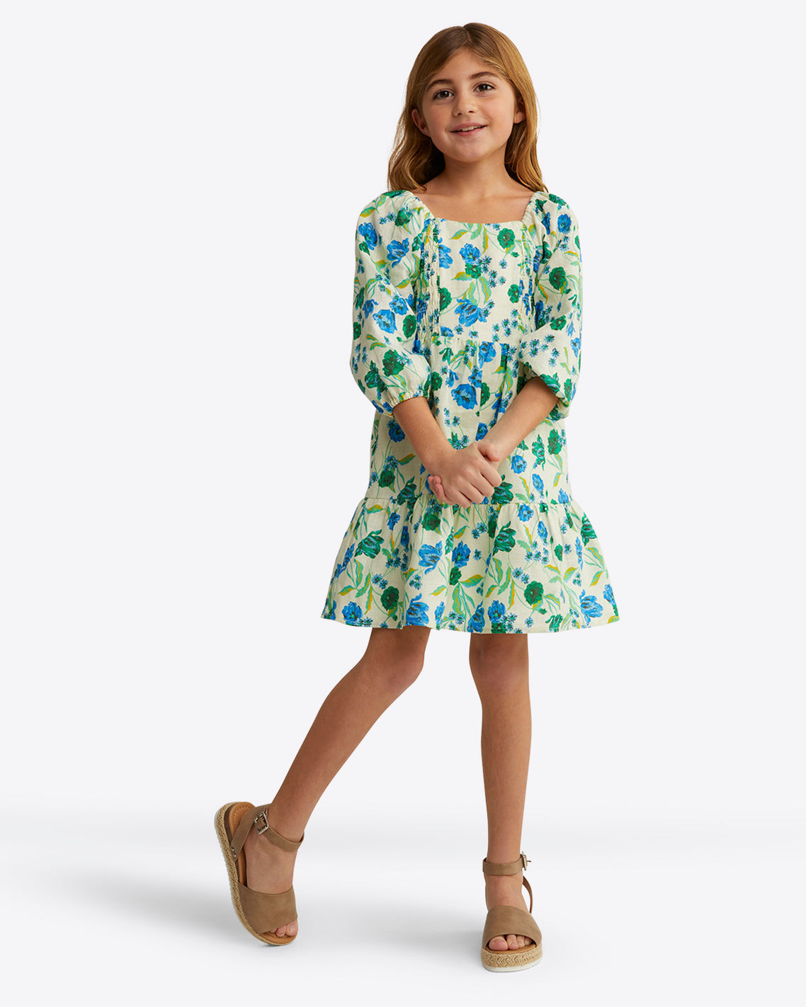 Girls Smocked Long Sleeve Dress in Linen | Draper James (US)