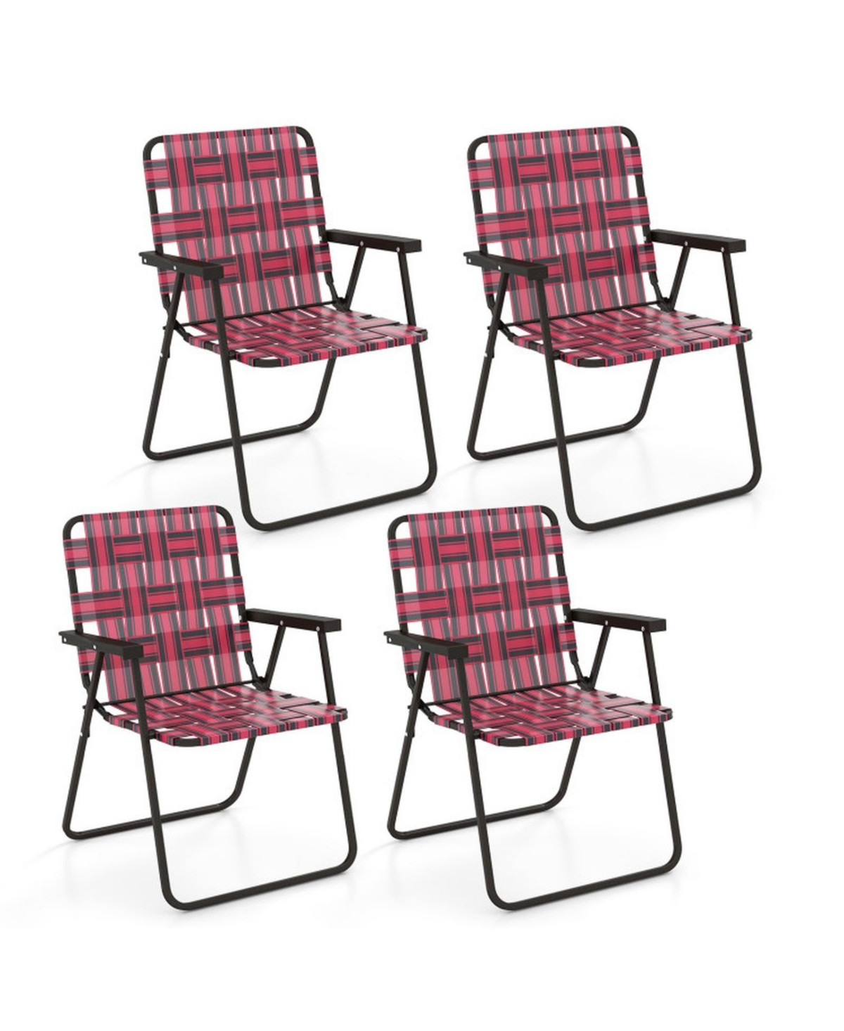 GOUUNSet of 4 Folding Steel and Pe Webbing Beach Chairs, 265 lbs Capacity Each - Red | Macy's
