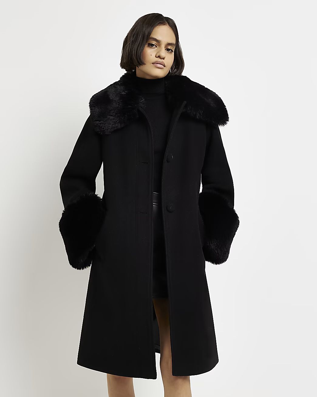 Black faux fur longline coat | River Island (UK & IE)