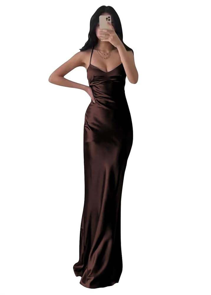 Satin Bridesmaid Dresses for Women Spaghetti Straps Prom Dress Formal | Amazon (US)