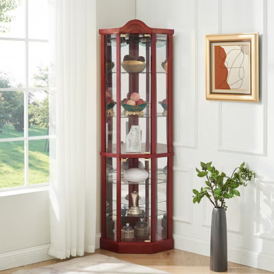 GlasFlength Decorative Storage Cabinets, Features Multiple Shelves and A Classic Design, adding A Sophisticated Touch, Brown, 16.73"*16.73"*71.93" | Target