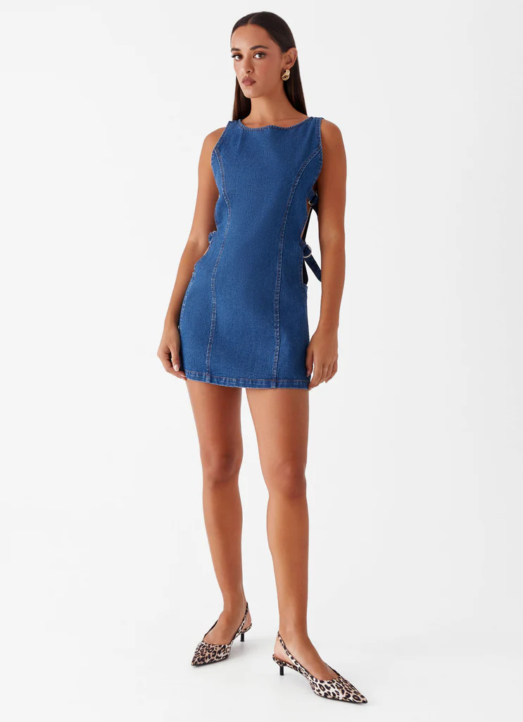 Cherish You Denim Mini Dress - Blue Denim | Peppermayo (Global)
