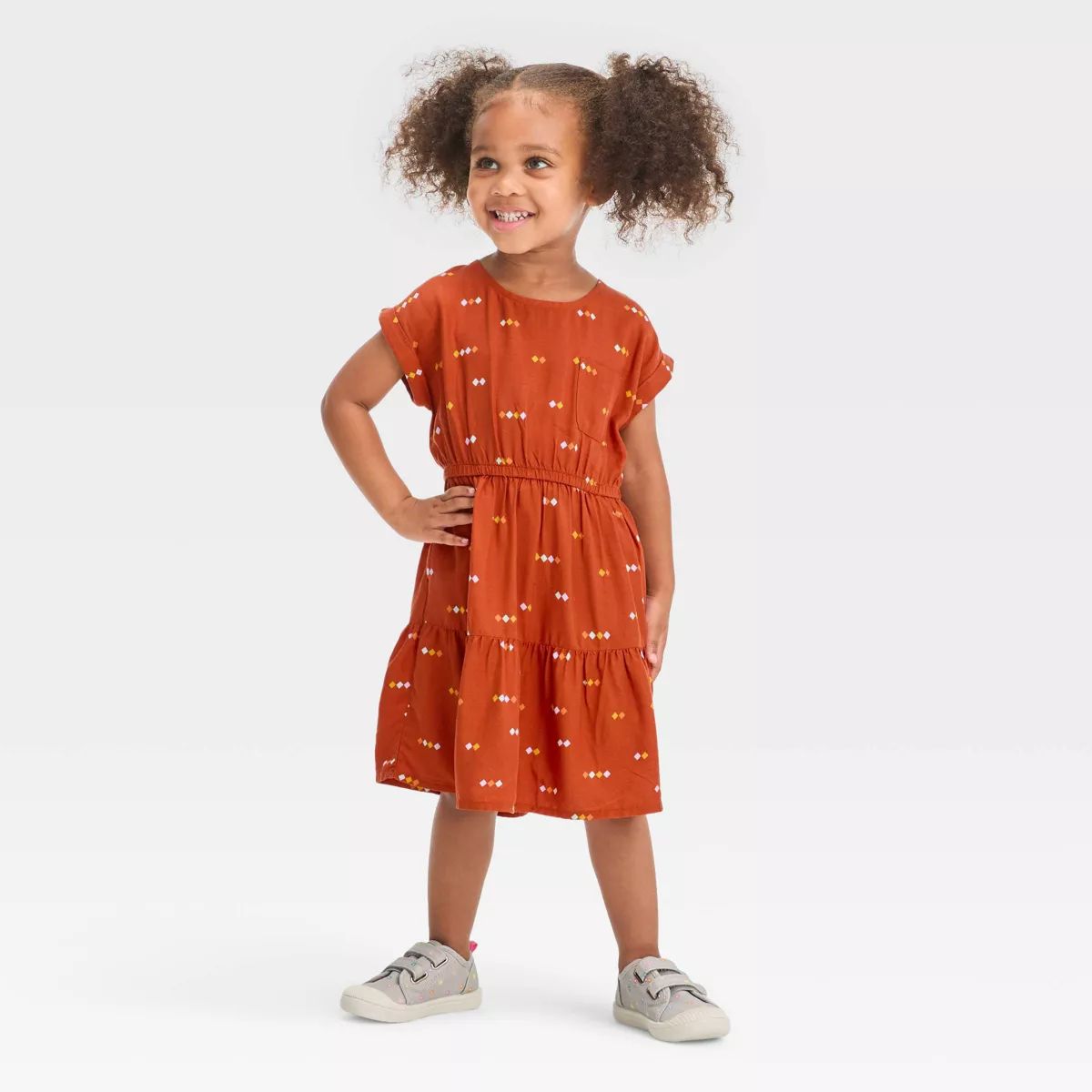 Toddler Girls' Diamond Challis Dress - Cat & Jack™ Orange | Target
