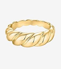 PAVOI 14K Gold Plated Croissant Dome Ring | Twisted Braided Gold Plated Ring | Chunky Signet Ring... | Amazon (US)