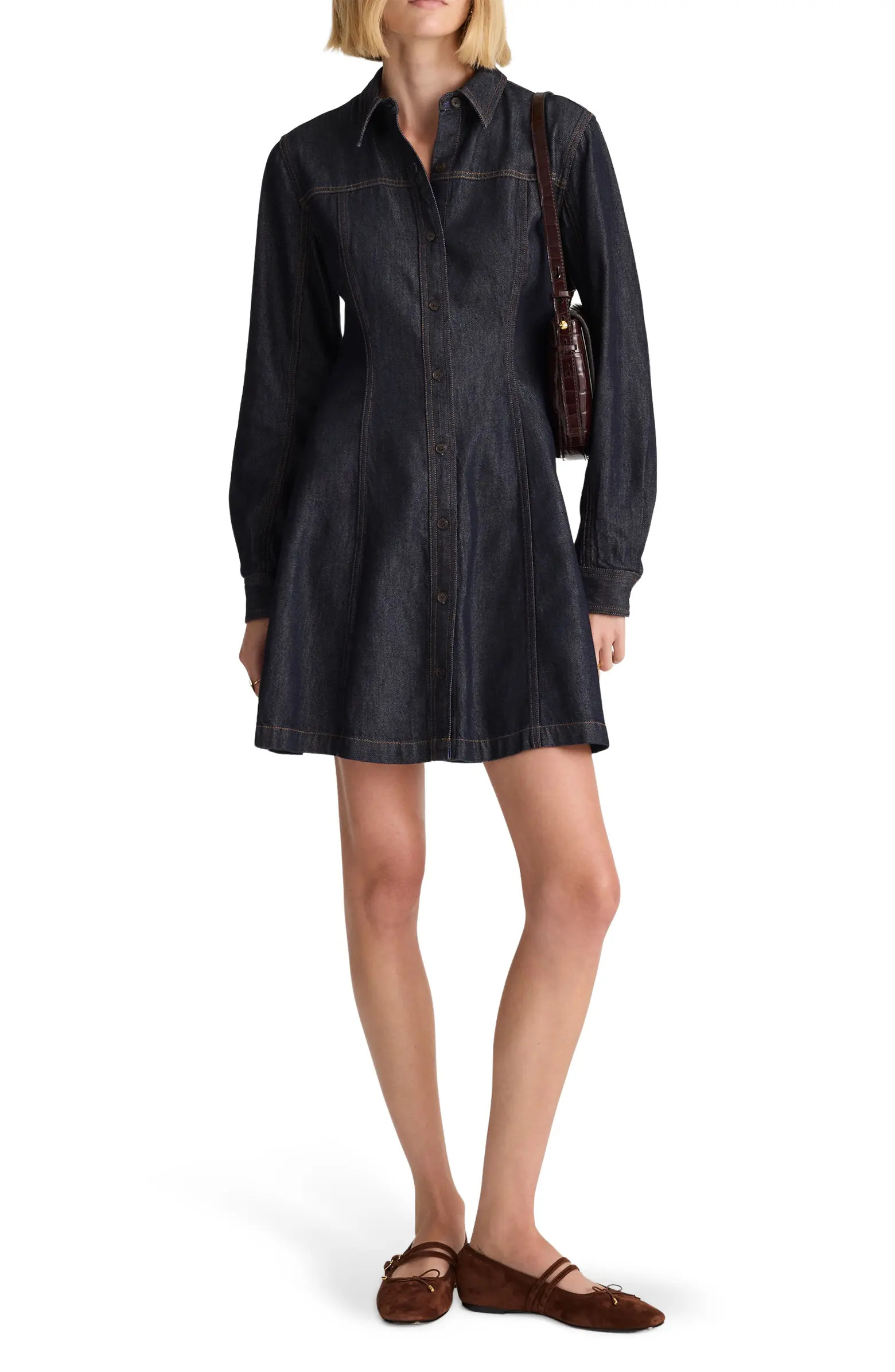 Seamed Long Sleeve Airy Denim Shirtdress | Nordstrom