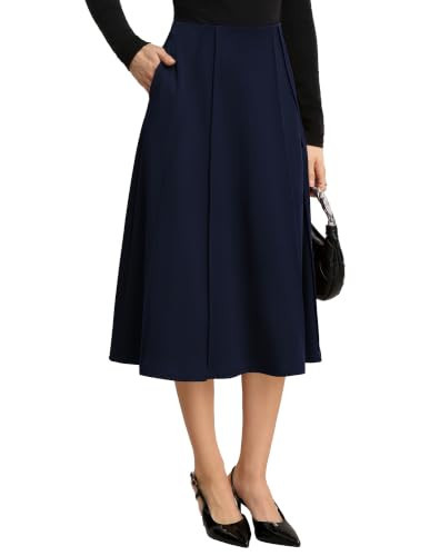 Kate Kasin Women's Navy Midi A Line High Waisted Flowy Skirts with Pockets | Amazon (US)