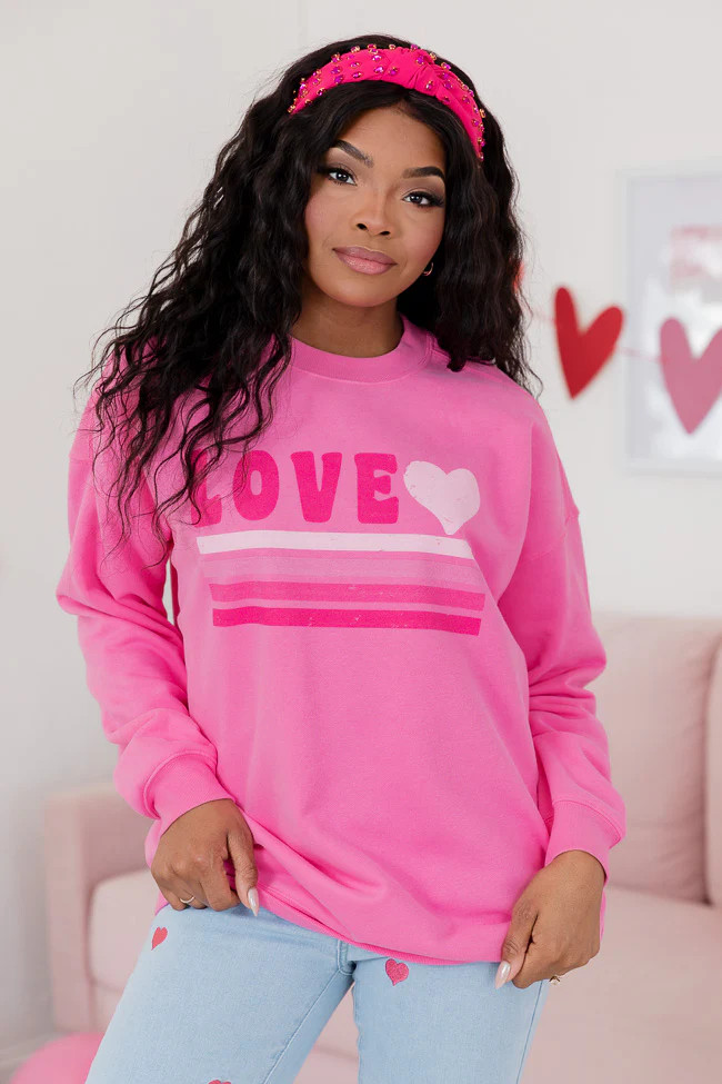 Love Retro Pink Oversized Graphic Sweatshirt FINAL SALE | Pink Lily