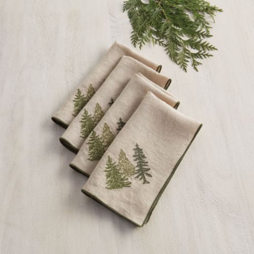 Evergreen Emnroidered Christmas Tree Linen Cloth Dinner Napkins Set of 4 | Ballard Designs, Inc.