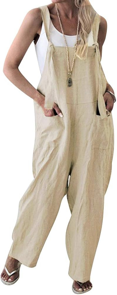 MINTLIMIT Women's Button Down Solid Pinafore Overall Shorts with Pockets | Amazon (US)