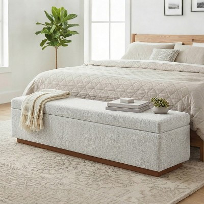 60" Modern Beige Upholstered Storage Bench, End of Bed Bench for Bedroom, Fabric Entryway Bench with Hidden Storage and Wood Frame-Panipeachy | Target