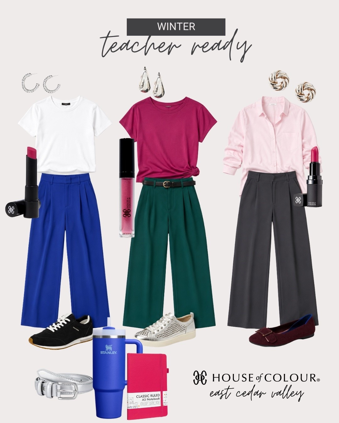 Back to school ready with teacher outfits and accessories. Lipsticks and glosses are available through your House of Colour stylist. #hocwinter

#LTKWorkwear