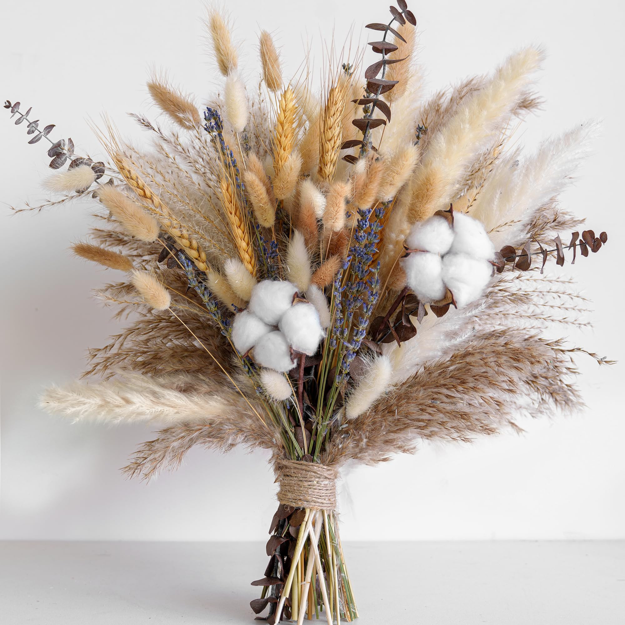 Natural Dried Flower Bouquet - Pampas Grass, Cotton Stems, Bunny Tails, Eucalyptus, Lavender & Wh... | Amazon (US)