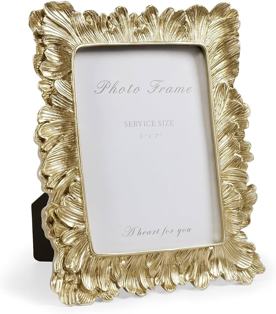 Cuspin Gold 5x7 Picture Frame, Vintage Gold Palm Leaves Textured Hand-Crafted Resin with Glass Fr... | Amazon (US)