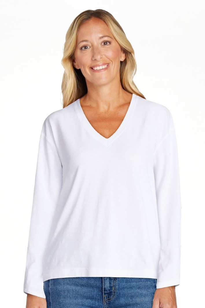 Time and Tru Women's Boxy Slub V-Neck Tee with Long Sleeves, Sizes XS-XXXL | Walmart (US)