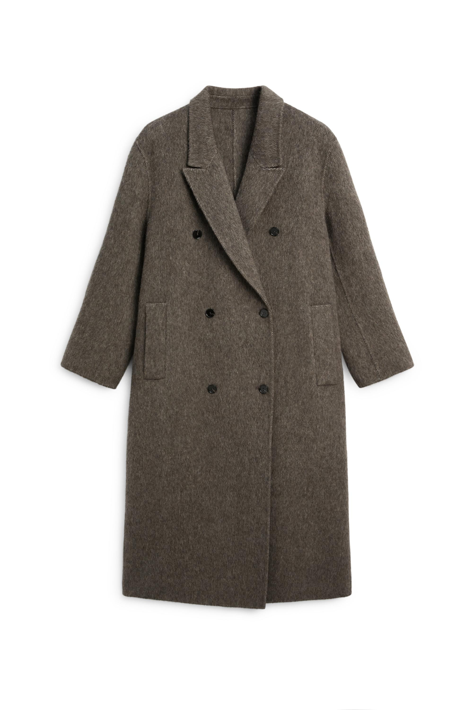 Long double-breasted wool blend coat - DARK KHAKI | Massimo Dutti US