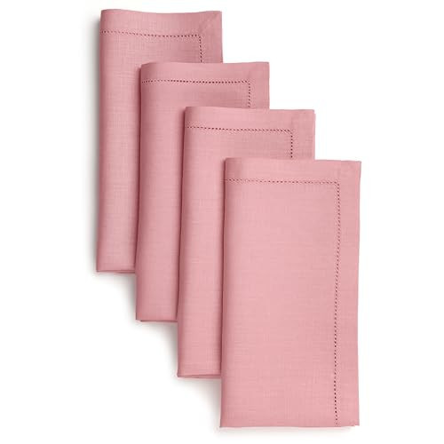 D'Moksha Homes Linen Dinner Napkins 20 x 20 Inch - 100% Pure Linen Dusty Pink Napkins Set of 4 - Classic Hemstitch - Washable Dusty Pink Cloth Napkins for Summer | Amazon (US)