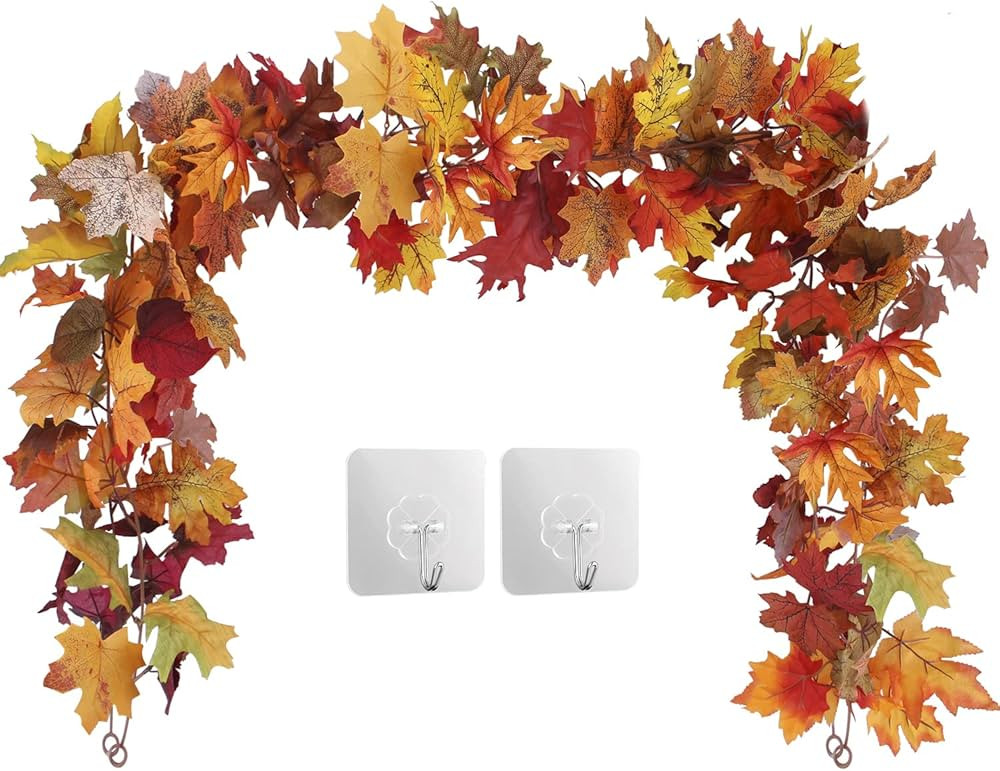 2 Pack Fall Maple Leaf Garland Hanging Fall Leaves Vine Artificial Autumn Garland Thanksgiving De... | Amazon (US)