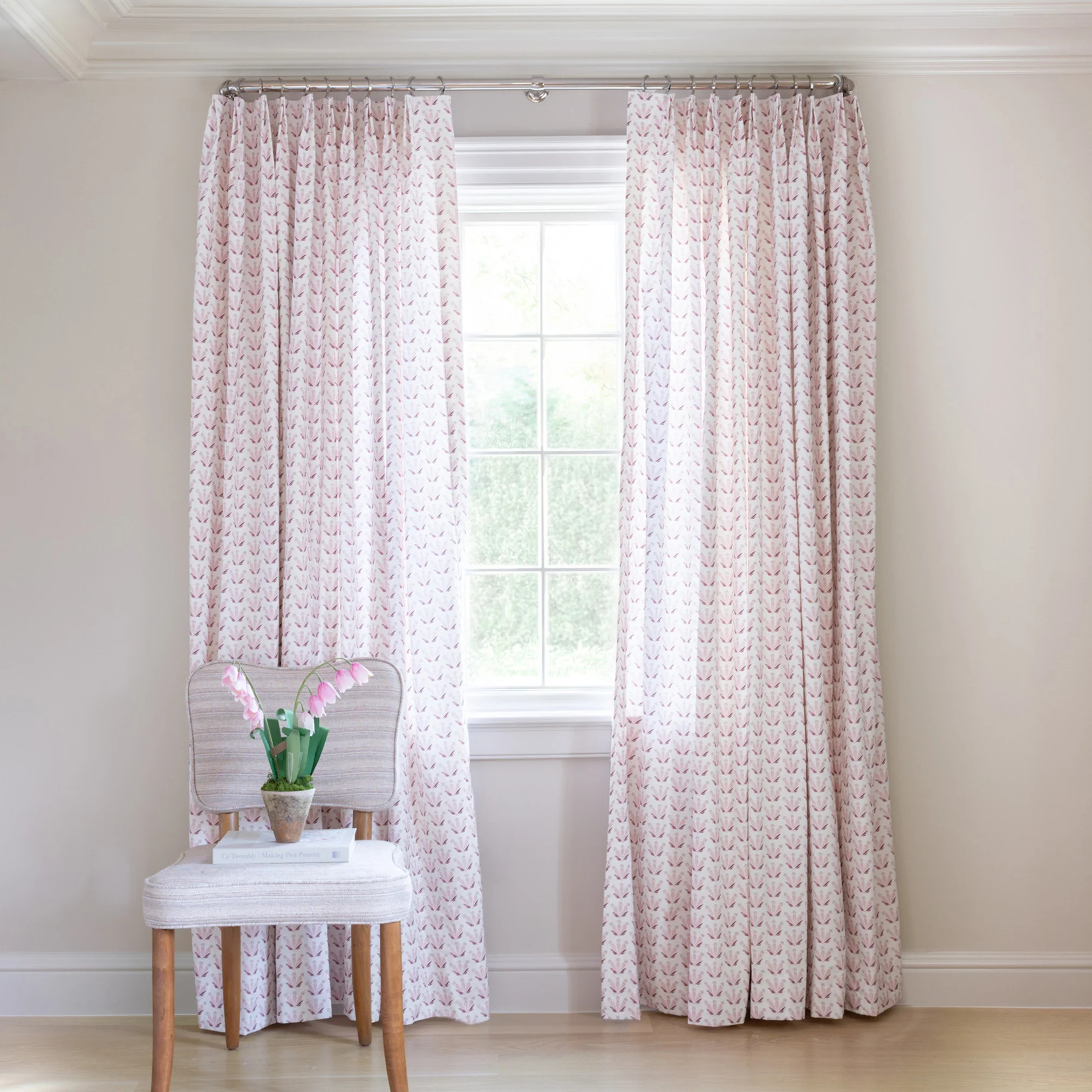 Pink & Burgundy Drop Repeat Floral Curtains | Pepper