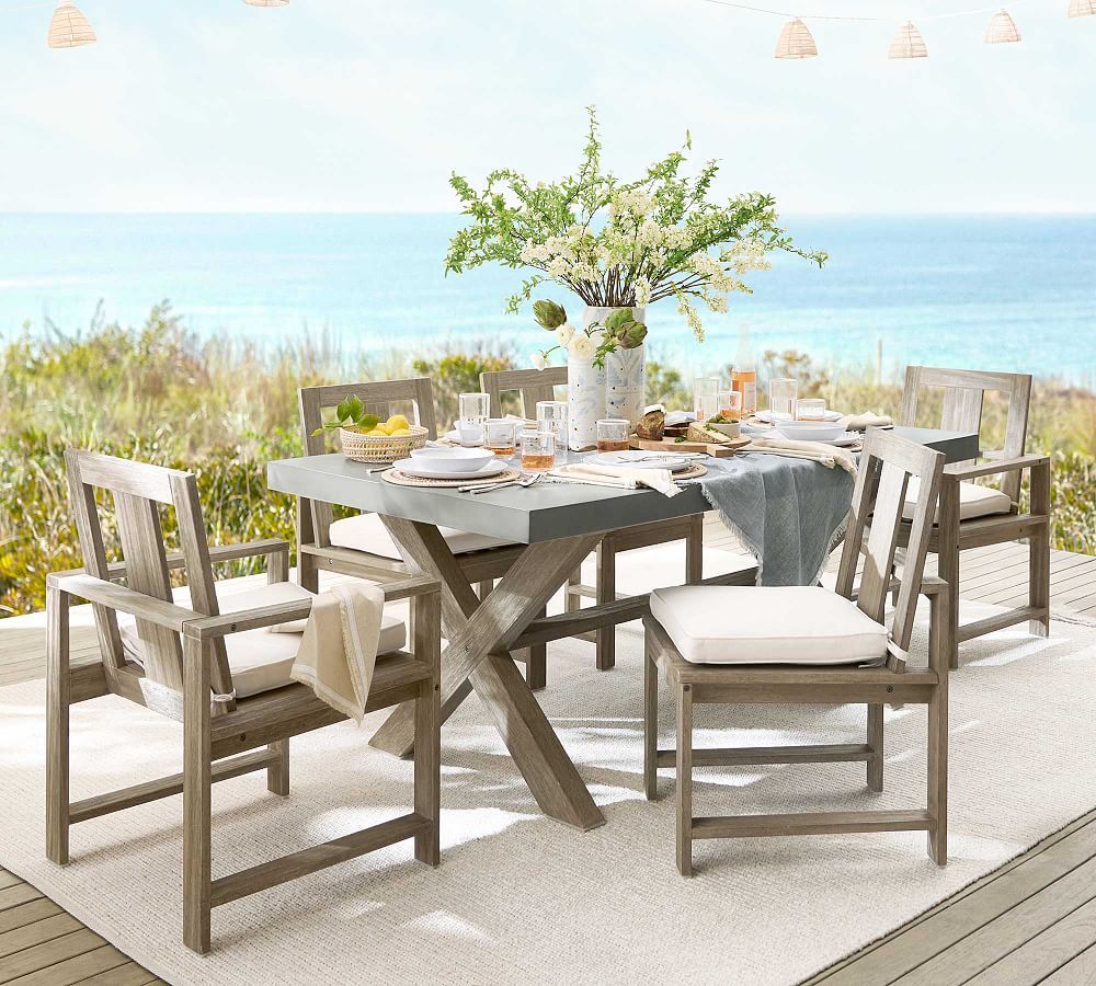 Indio Concrete & FSC® Eucalyptus X-Base Outdoor Dining Table | Pottery Barn (US)