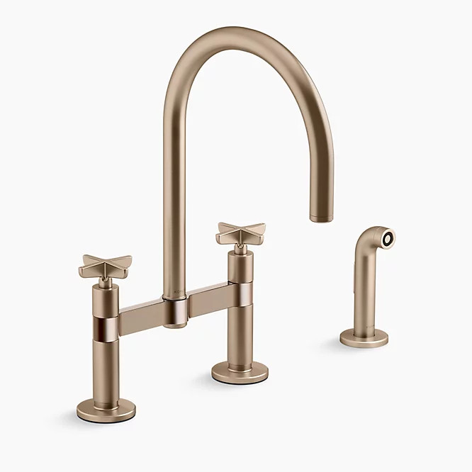 Two-hole bridge kitchen sink faucet with side sprayer | Kohler