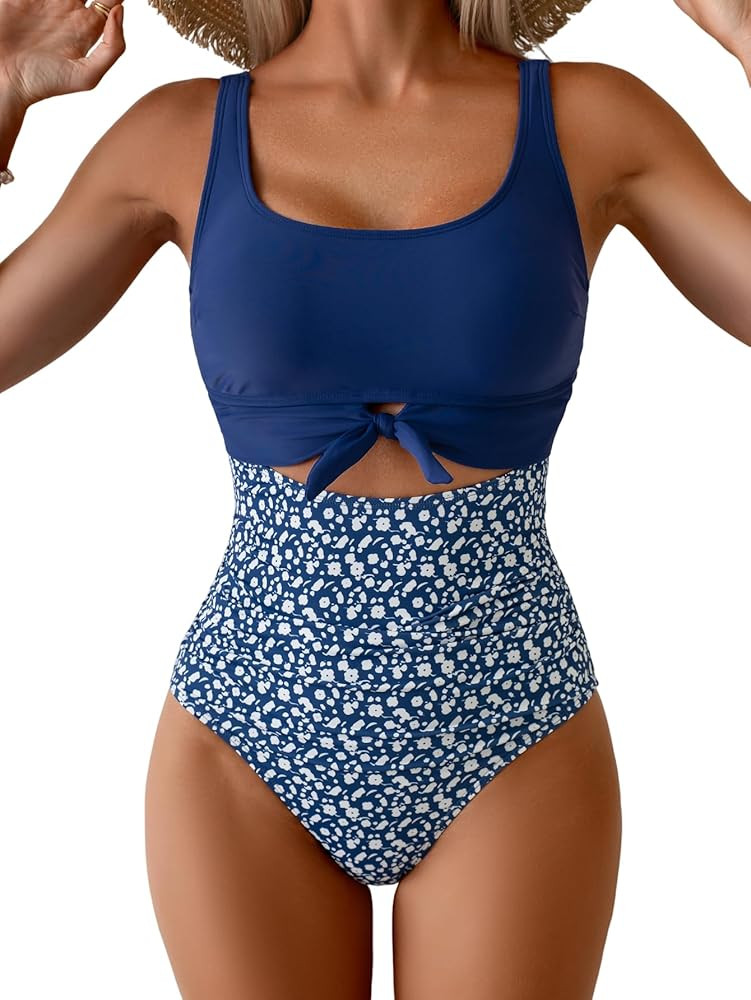 Eomenie Women's One Piece Swimsuit Tummy Control Slimming Bathing Suit Cutout Tie Knot Swimwear | Amazon (US)