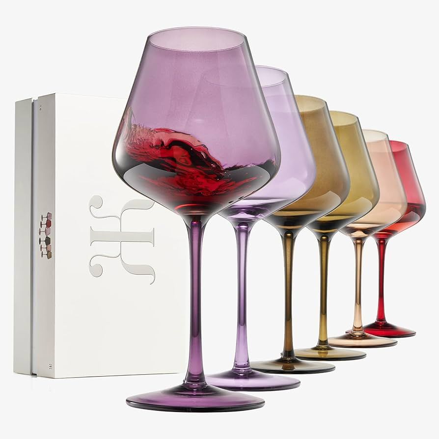 Colored Crystal Wine Glass Set of 6, Large 20 OZ Glasses, Summer Terracotta Bright Italian Style ... | Amazon (US)