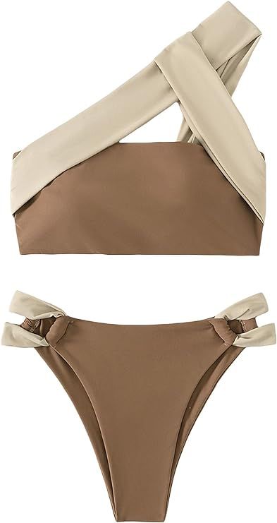 MakeMeChic Women's 2 Piece Bathing Suits One Shoulder Cut Out Bikini Set Swimsuit | Amazon (US)
