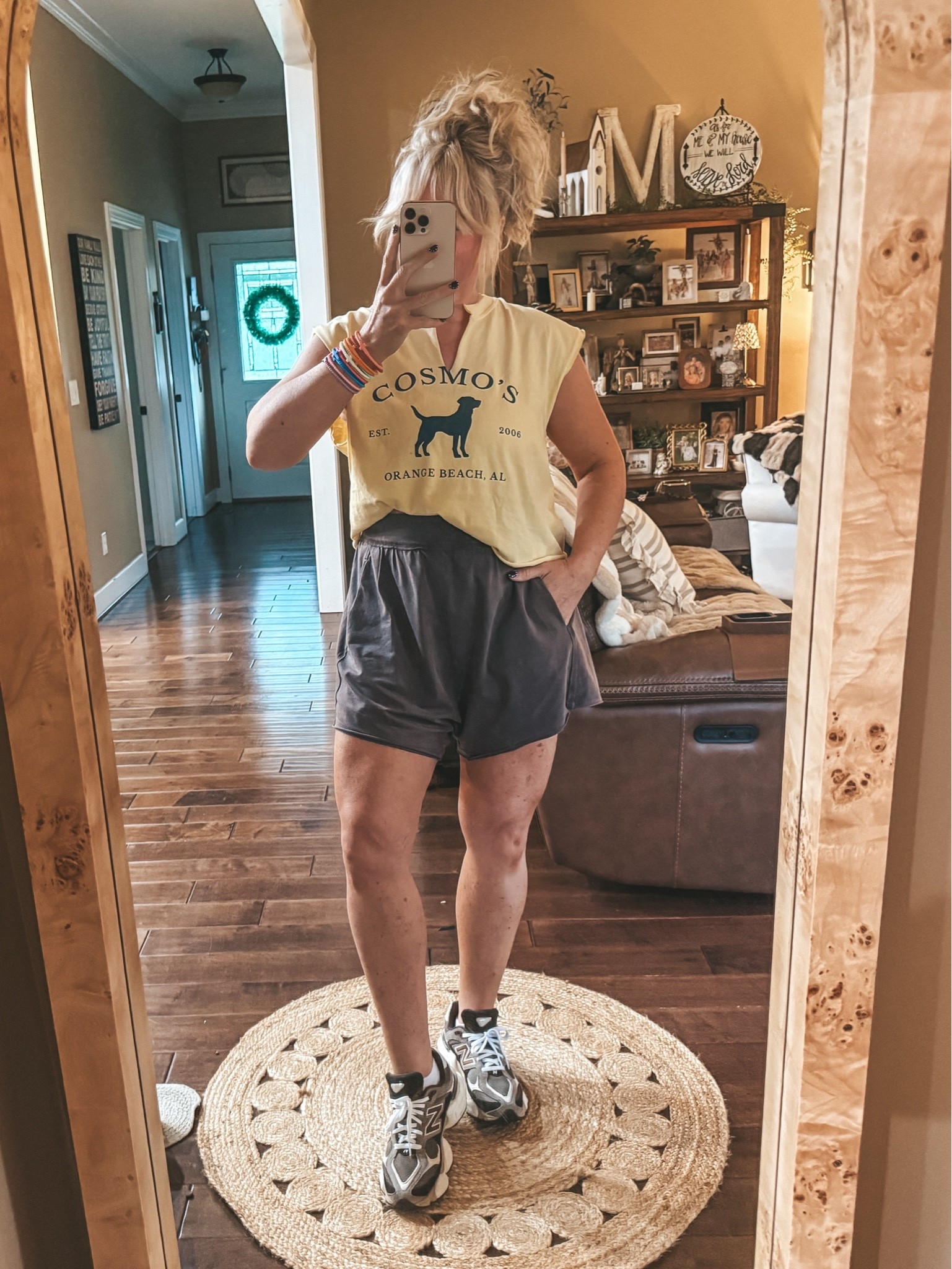 Cut my vacay tee and I love these comfy harem shorts! Missed my mirror on vacation. When I got home I took a selfie of my fit. ✂️
Tee is a large comfort colors
Harem shorts are size medium 
Sneaks are true to size

#LTKootd #LTKgrwm #LTKOver40