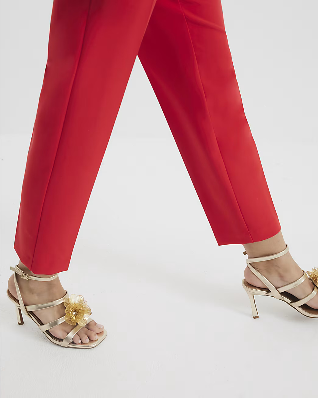 Gold Wide Fit Floral Trim Heeled Sandals | River Island UK & IE