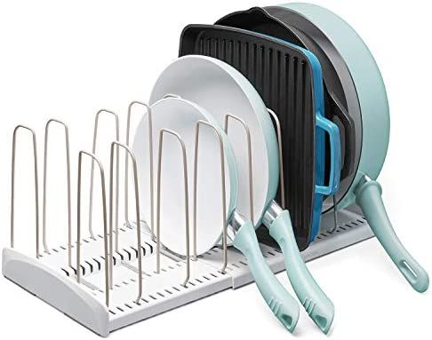 youCopia StoreMore Cookware Rack Adjustable Pan Organizer, Expandable, White | Amazon (US)