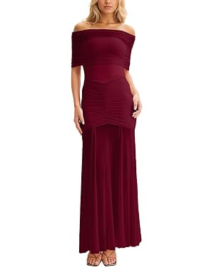 ISZPLUSH Women’ s Maxi Dress Sexy Off Shoulder Mesh Bandage High Ruched Waist Elegant Party Eve... | Amazon (US)