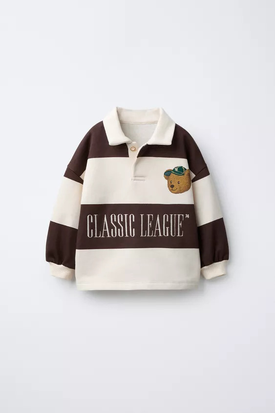 STRIPED POLO SHIRT WITH EMBROIDERED BEAR | Zara US