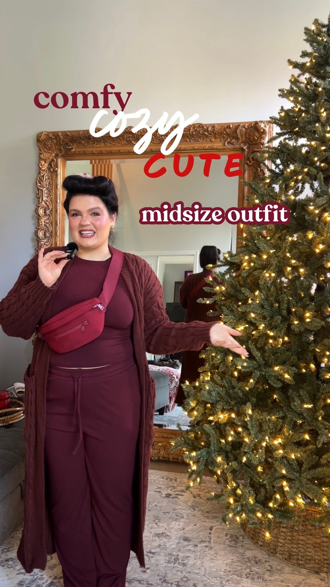 comfy cozy cute midsize outfit ❤️ wearing a L in set + XL in sweater

#LTKgrwm #LTKHoliday #LTKMidsize