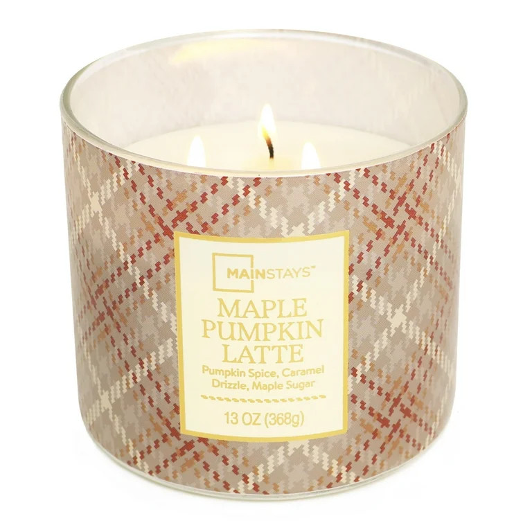 Mainstays 3-Wick Maple Pumpkin Latte Orange Plaid Design, 13-Ounce | Walmart (US)
