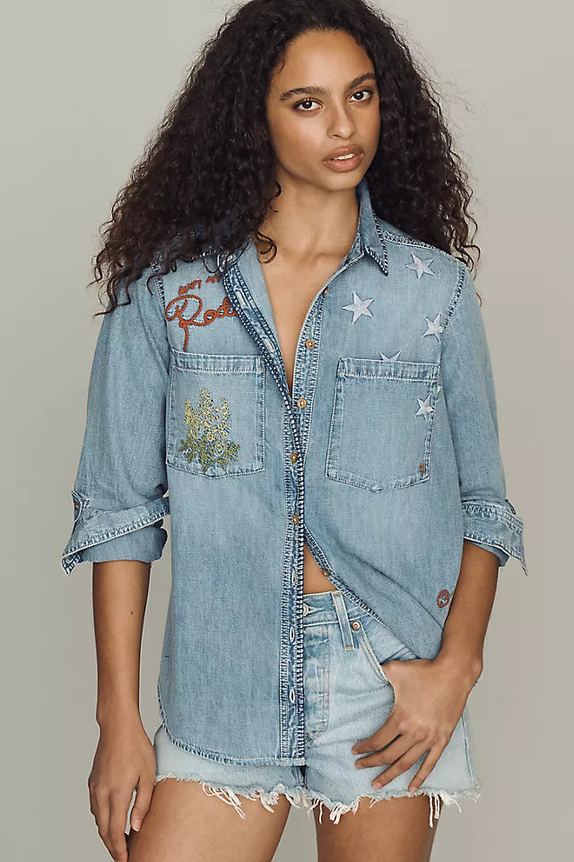 Long-Sleeve Embroidered Icon Denim Buttondown Shirt | Anthropologie (US)