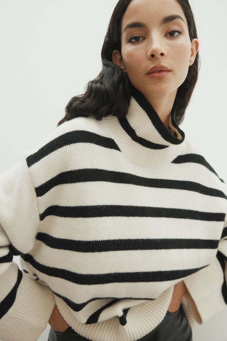 Cashmere-blend turtleneck jumper - Cream/Striped - Ladies | H&M GB | H&M (UK, MY, IN, SG, PH, TW, HK)